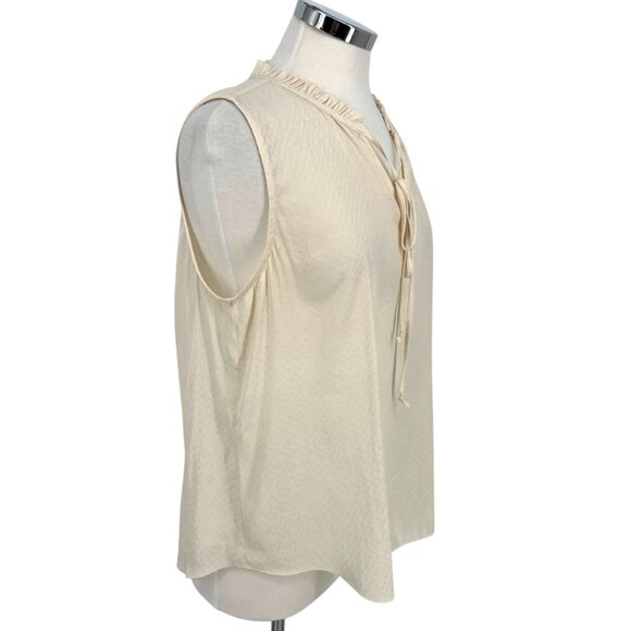 Margaret O'Leary Ruffle Collar Tie Neck Sleeveless Blouse Ivory Cream Size Small - Picture 4 of 9